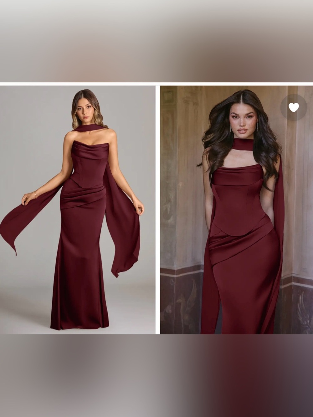 Azazie Burgundy Strapless Gown with Neck Scarf